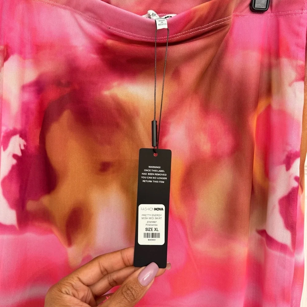 Fashion Nova Pretty Energy Mesh Midi Skirt – XL – Pink Combo – NWT